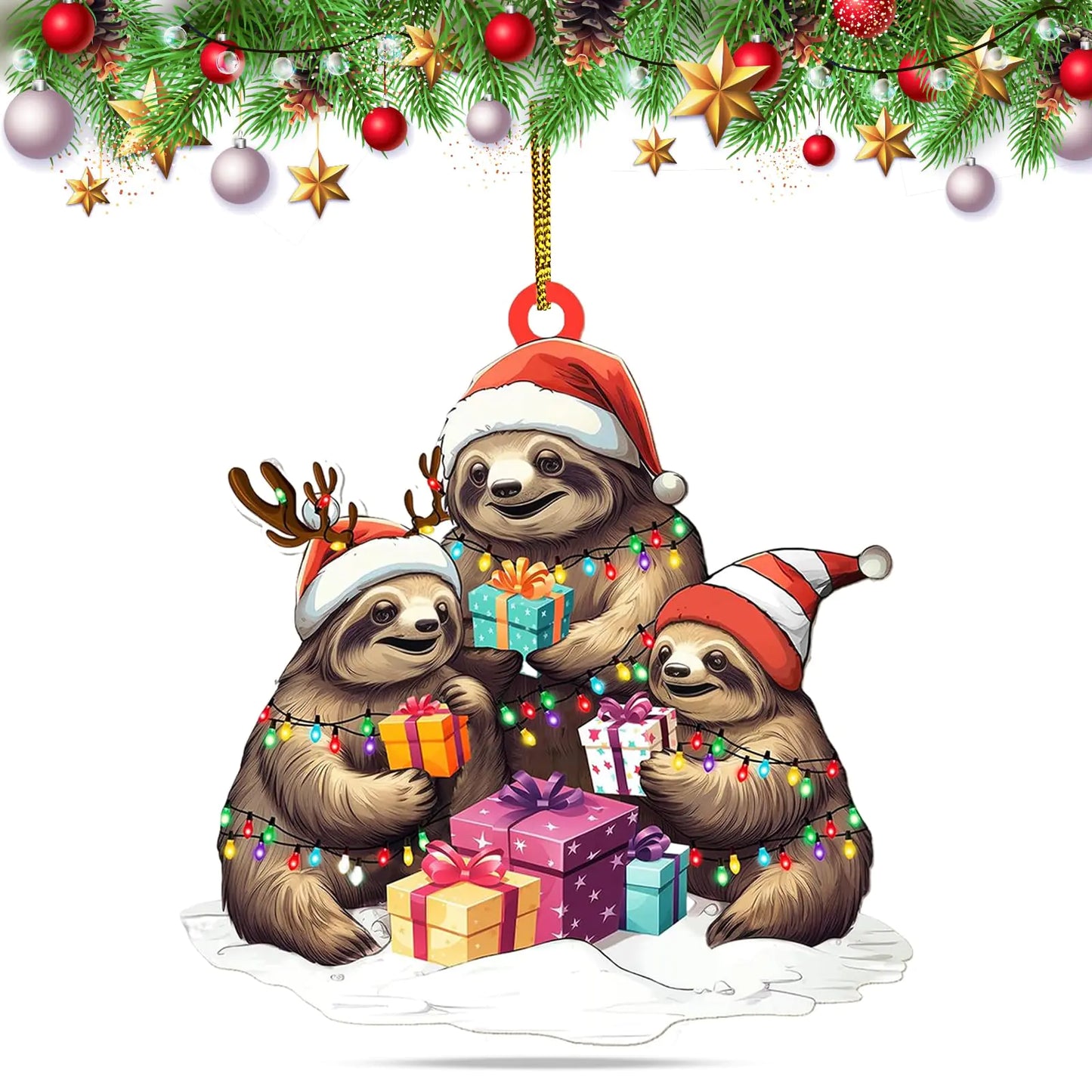 Sloth Funny Christmas Ornaments 2024 2 Side Printed Acrylic Christmas Ornaments 2024 Keepsake for WomenMen and Friends Cute Sloth Christmas Tree Ornaments Christmas Tree Hanging Decorations