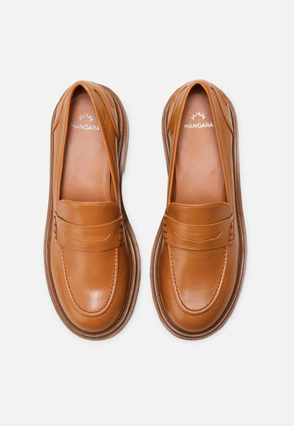 Women’s Brown Leather Loafers – Chunky Block Sole Design
