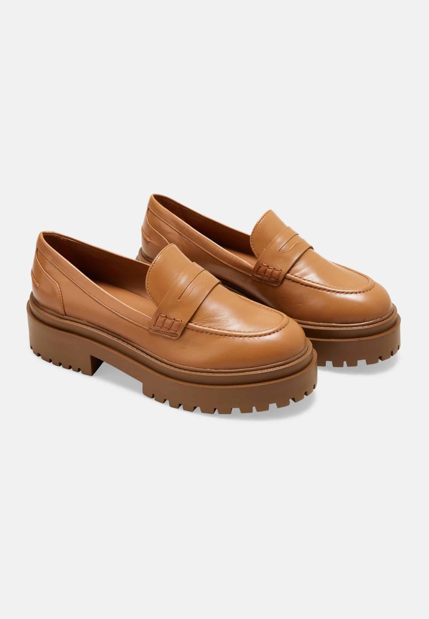 Women’s Brown Leather Loafers – Chunky Block Sole Design