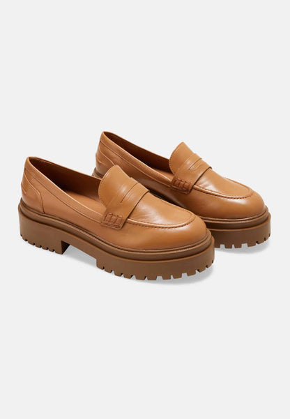 Women’s Brown Leather Loafers – Chunky Block Sole Design