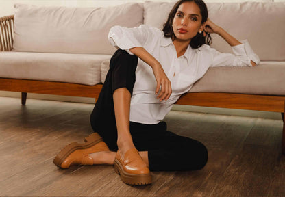 Women’s Brown Leather Loafers – Chunky Block Sole Design