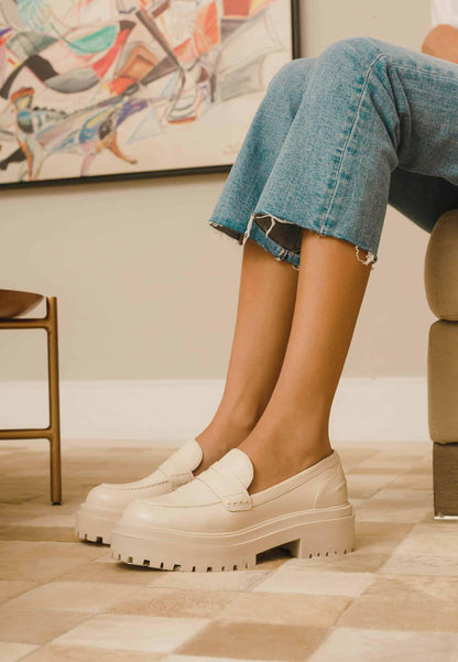 Women’s Brown Leather Loafers – Chunky Block Sole Design