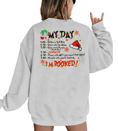 VILOVE Merry Christmas Sweatshirt Women Christmas My Christmas Day IM Booked Hoodies Xmas Long Sleeve Sweater Blouse Top Grey