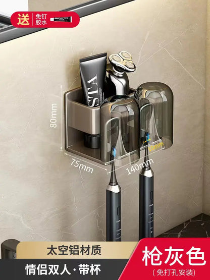 Wall-Mounted Toothbrush and Cup Holder for Bathroom