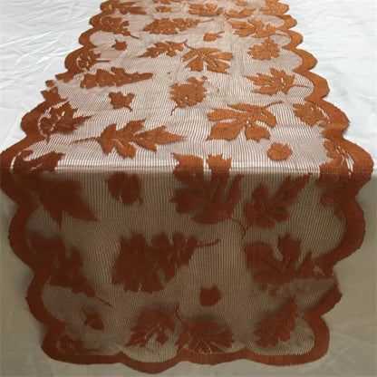 Thanksgiving Knitted Lace Table Runner with Leaves