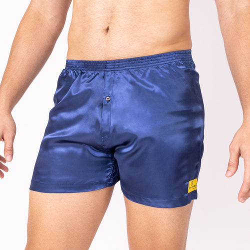 Image of Satin Boxer Shorts Navy 1615011360 from Edmene LLC