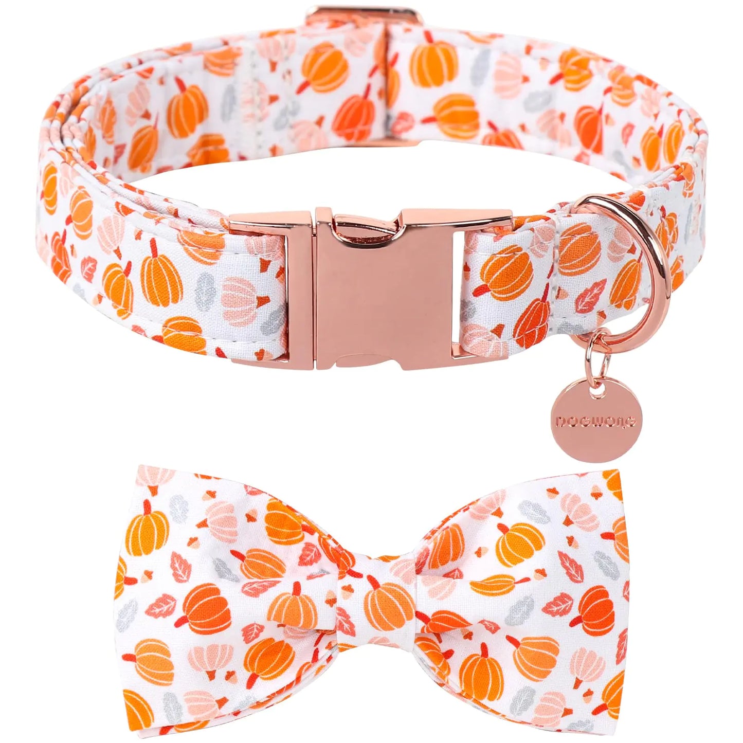 DOGWONG Halloween Pumpkin Dog Collar with Bow Cotton Fall Dog Collar Cute Comfortable Fall Bowtie Dog Collar Thanksgiving Necklace for Small Girl Boy Dog