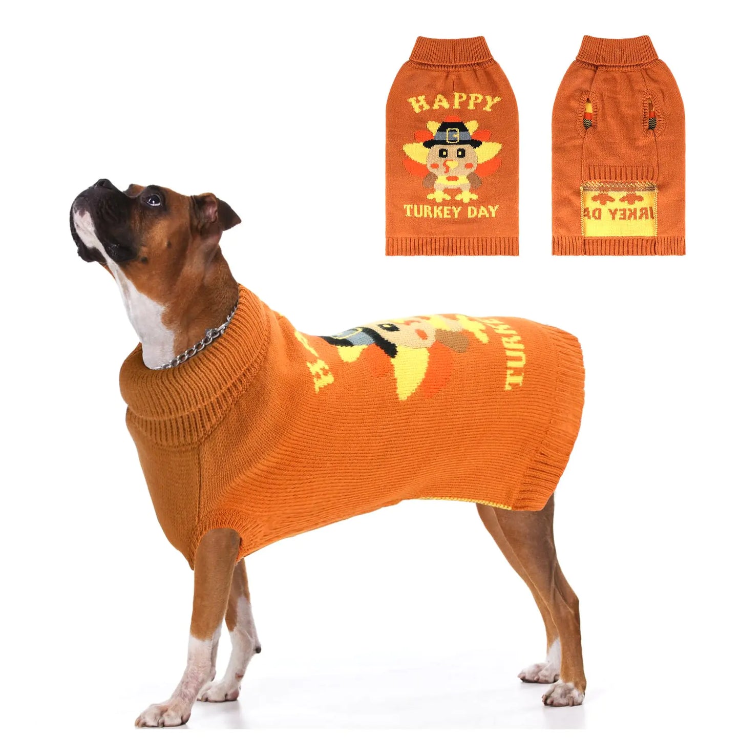 HUMLANJ Thanksgiving Dog Turkey Sweaters Pullover KnitwearThick Warm Pet Knitted Clothes Fall Turtleneck Dog Sweaters for Medium Large Dogs Girl Boy Pet Outfits Sweatshirt for Cold Weather 2XL