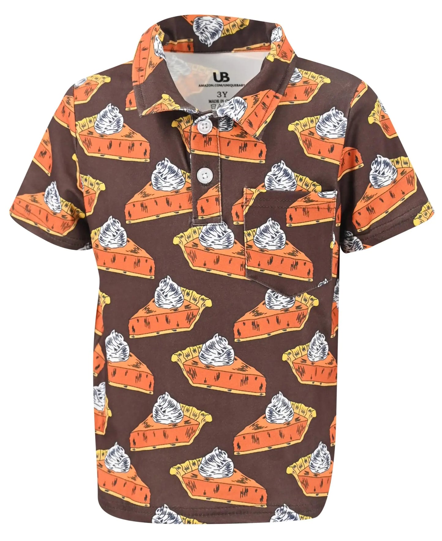 Boys Pumpkin Pie Thanksgiving Polo Shirt for Toddler and Big Kids (8Y Pumpkin Pie Brown)
