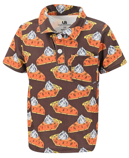 Boys Pumpkin Pie Thanksgiving Polo Shirt for Toddler and Big Kids (8Y Pumpkin Pie Brown)