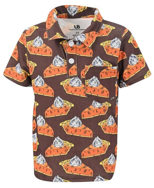 Boys Pumpkin Pie Thanksgiving Polo Shirt for Toddler and Big Kids (8Y Pumpkin Pie Brown)
