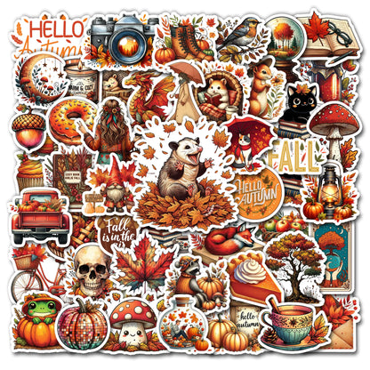 WESILY Pack 50 PCS Thanksgiving Fall Stickers Autumn Pumpkin Maple Leaf Vinyl Decals Decorations Scrapbook Laptop Water Bottles Cards Envelopes Luggage Gifts Party for Kids Teens Adults