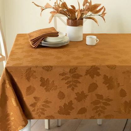 Benson Mills Harvest Legacy Damask Fabric Table Cloth Fall Harvest and Thanksgiving Tablecloth (Amber-Bronze 60" x 140" Rectangular)