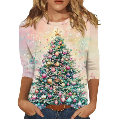 Amzon Discount Christmas Tops Womens Christmas Shirts 2024 Ugly Christmas Sweaters Ladies Blouses Xmas Tree Tshirts Holiday Tops