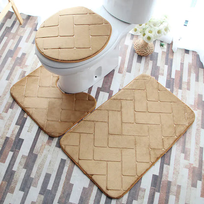 Pebble Print Plush Bathroom Mat Set (3 Pieces)