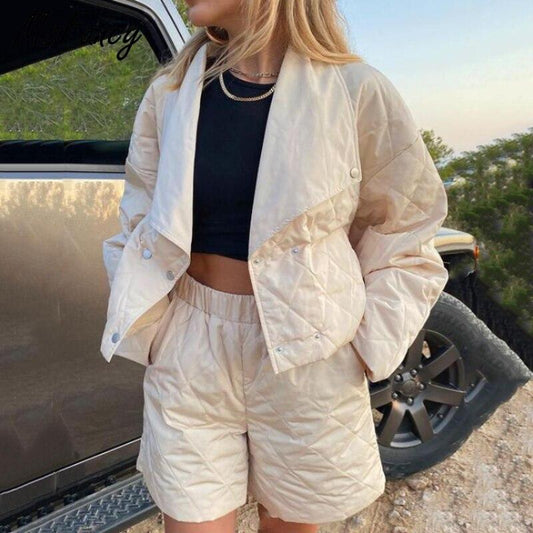 Image of Quilted High Waist Shorts and Crop Jacket Suit top from Edmene LLC