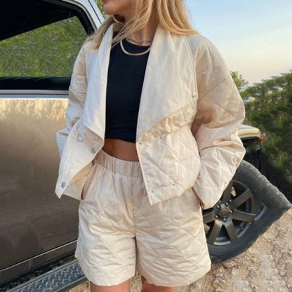 Image of Quilted High Waist Shorts And Crop Jacket Suit Top 1288114182 from Edmene LLC