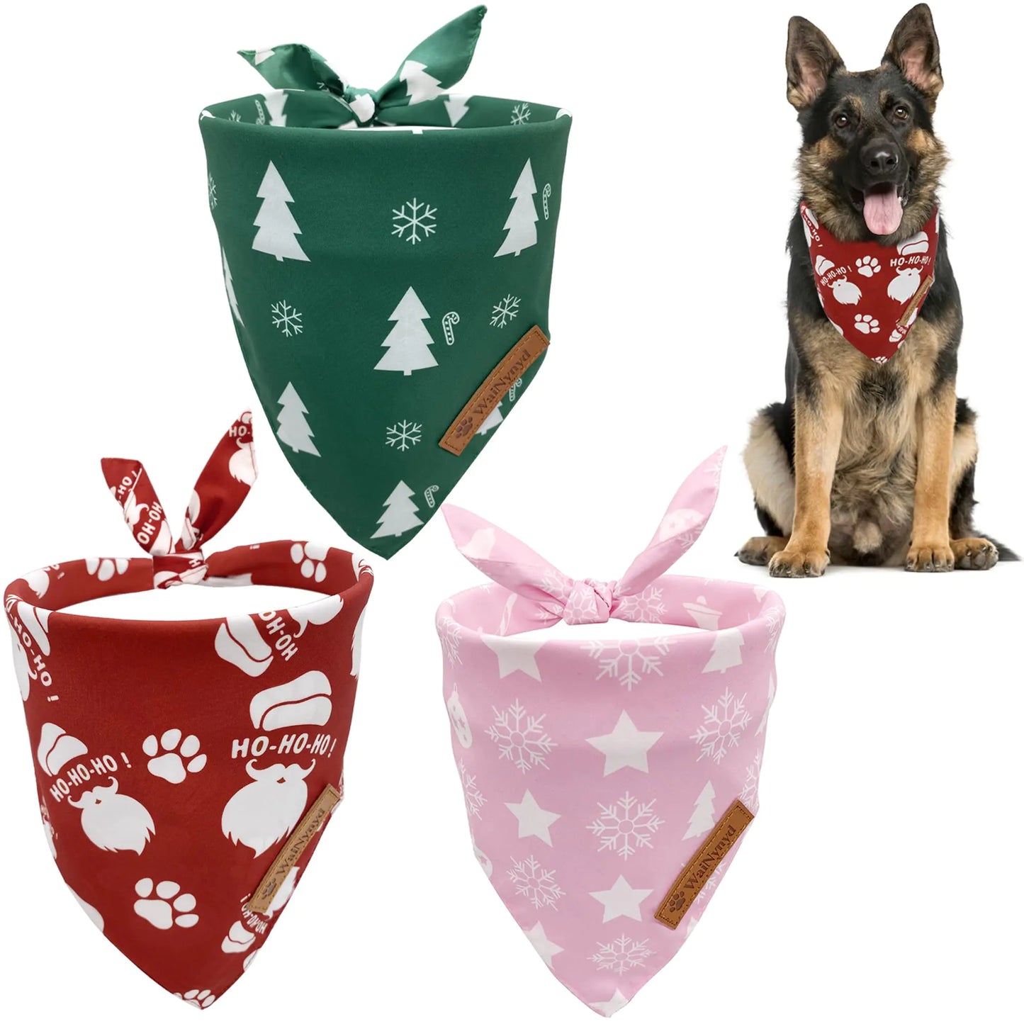 Christmas Dog Bandanas 3 Pack Christmas Tree and Santa Claus Christmas Balls Dog Scarf for Boy and Girl Universal Premium Durable Fabric Holiday Dog Christmas Outfit with Red/Green/Pink