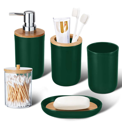 iMucci Bathroom Accessories Set 5Piece Hunter Green Bathroom Sets Toothbrush Holder Toothbrush Cup Soap Dispenser Soap Dish and Qtip Holder Bathroom Decor