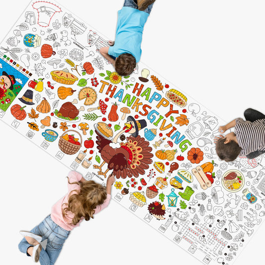 Thanksgiving Coloring Poster Large Coloring Activity Paper 75” x 31” Jumbo Size Versatile Paper DIY Painting Drawing Banner/Tablecloth for School Autumn Theme Parties Wall Decor