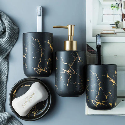 Nordic Luxury Marble Ceramic Bathroom Set (5 Pieces)
