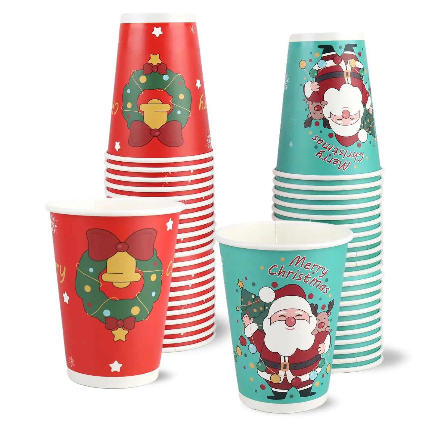 Richboom Holiday Disposable Christmas Cups - 42 Count 12 oz Christmas Coffee Cups Christmas Disposable Coffee Cups Hot Cocoa Bar Supplies for Christmas Party Decorations