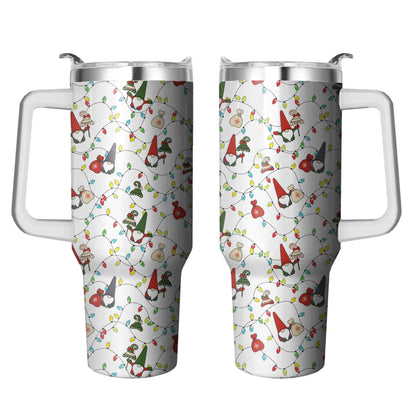 BOOWEATS 40 Oz Christmas Gnome Tumbler with Handle and Straw Christmas Bulb Cup Stainless Steel Christmas Gnome Mug Keeps Drinks Cold & HotChristmas Tumblers with Lids and Straw Christmas Gifts