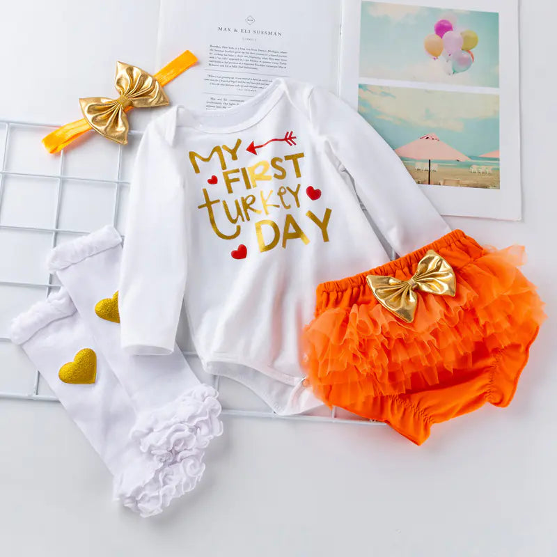 2019 New Baby Thanksgiving Outfit Set with Cartoon Design