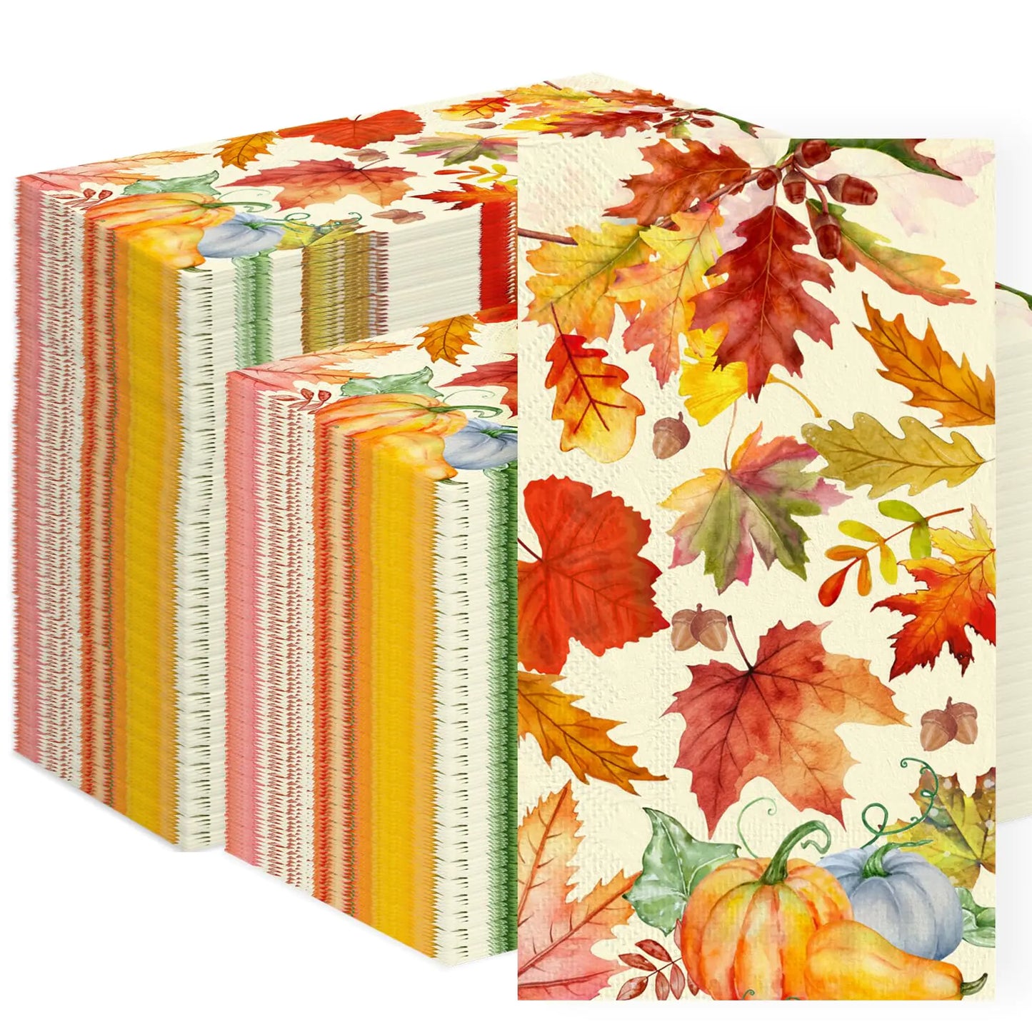Fall and Thanksgiving Paper Napkins Disposable: Guest Dinner Hand Towels Cocktail Party Decorations Autumn Maple Leaves and Pumpkin Pattern (4.3x7.9 Inches 100 Count)