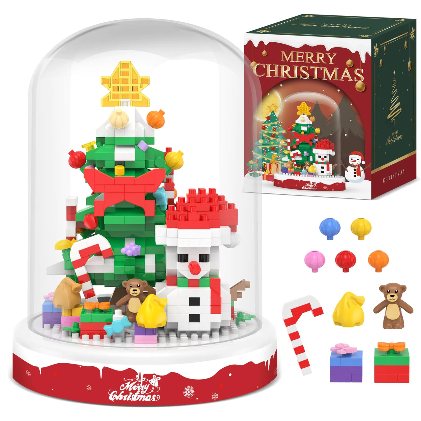 Christmas Tree Snowman Building Blocks 516 PCS Toy Building Sets Christmas Decor Christmas Ornament Building Kit with Dust Cover Christmas Tree Toy Stocking Stuffers for Kids Adults