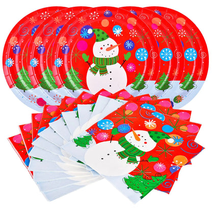 Gatherfun Christmas Party Supplies Christmas Snowman Disposable Paper Dinner Plates and Napkins for Merry Christmas Party Serve 20