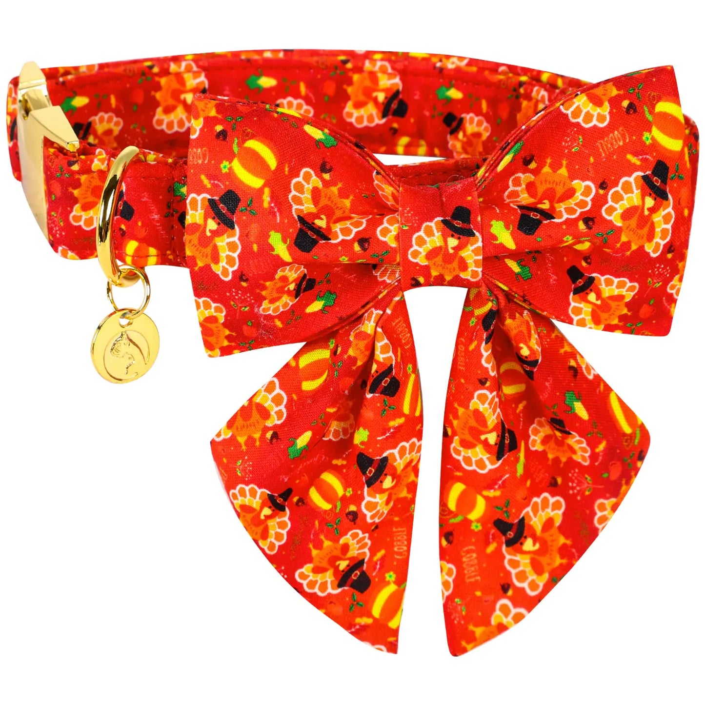 DOGWONG Thanksgiving Dog Collar with Removable Bowtie Adjustable Pet Collars Soft Comfy Turkey Themed Pet Collar - Fall Dog Collar for Small Medium Large Dogs