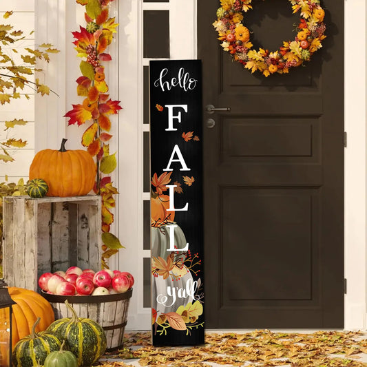 Hello Fall Porch Sign 47.2"Thanksgiving Door Decoration Decorations Vertical Autumn Welcome Sign Standing or Hanging Fall Decor for Front Porch Front Door and Outdoor Decorations