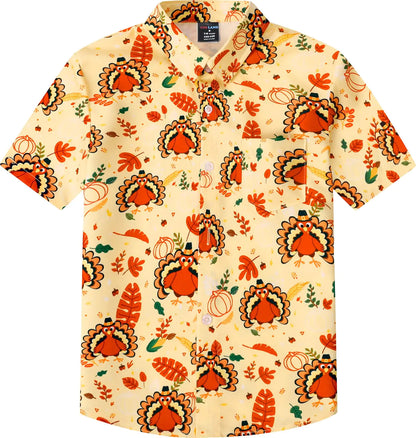 COSLAND Boys Turkey Button Down Shirt Kids Thanksgiving Top Yellow Medium