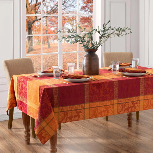 Elrene Home Fashions Maplewood Leaf Jacquard Fall/Harvest/Thanksgiving Woven Cotton Rectangle Tablecloth 60"x84"