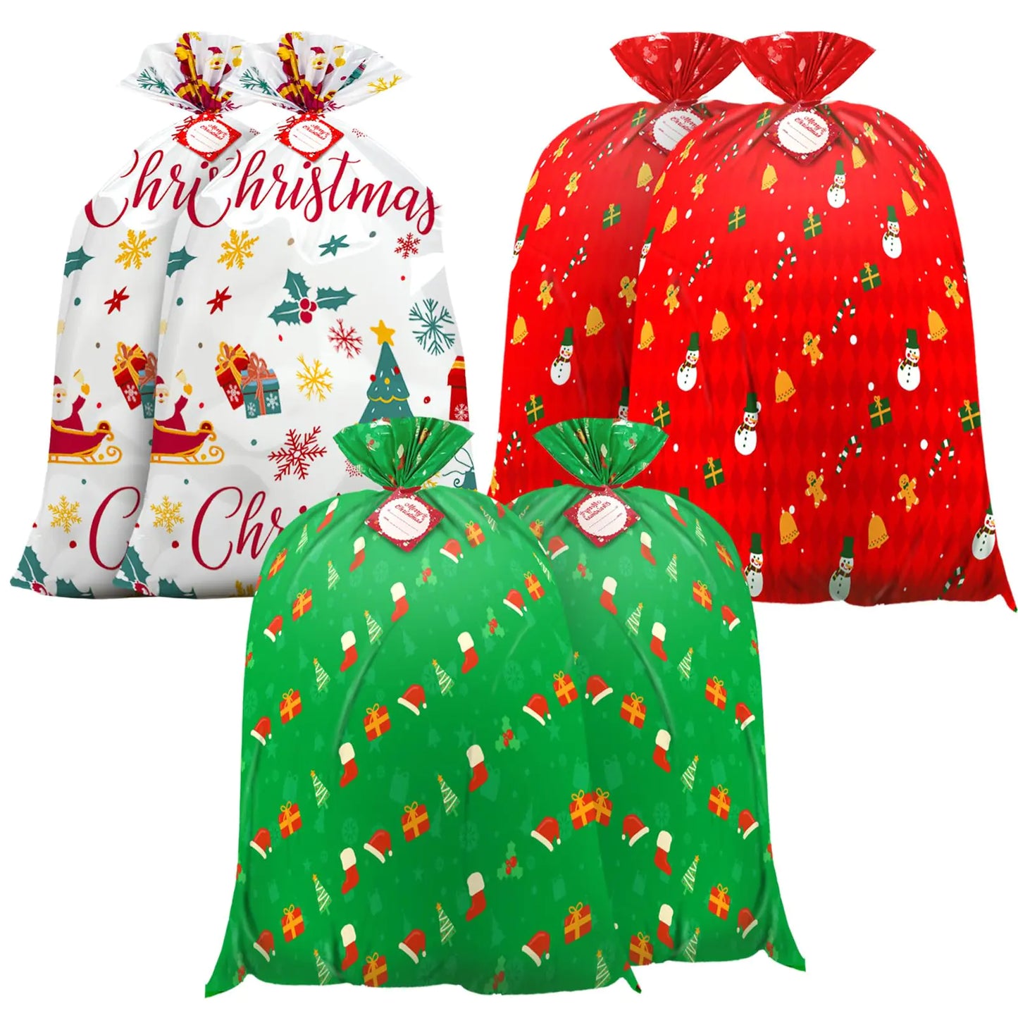 DLY Large Christmas Gift Bags 36" x 44" Large Christmas Bags Jumbo Christmas Gift Bags Extra Large Christmas Gift Bags with Name Tag Card and String (6 PCS)