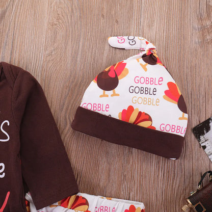 Thanksgiving Letter Print Outfit with Pumpkin Pants Set