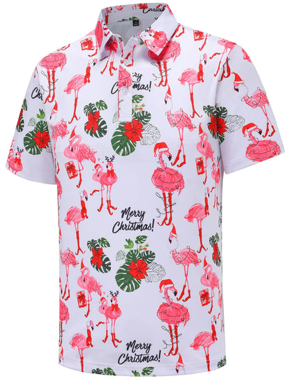 Christmas Shirts for Men Short Sleeve Santa Claus Ugly Funny Christmas Shirts for Men Christmas Vacation Golf Polo Shirt