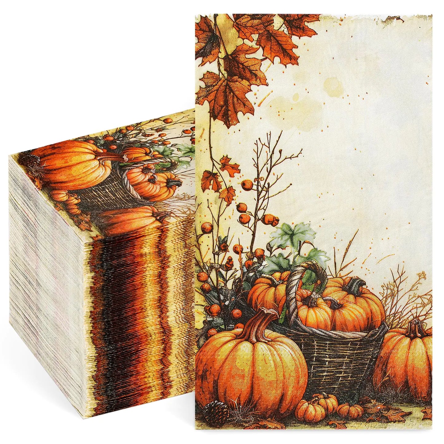 Homlouue 100PCS Fall Napkins 3Ply Pumpkin Guest Napkins Thanksgiving Napkins Disposable for Thanksgiving Harvest Fall Party Fall Guest Napkins for Bathroom Kitchen Home Decorations Party Supplies