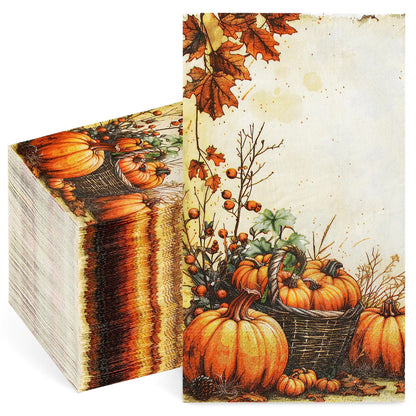 Homlouue 100PCS Fall Napkins 3Ply Pumpkin Guest Napkins Thanksgiving Napkins Disposable for Thanksgiving Harvest Fall Party Fall Guest Napkins for Bathroom Kitchen Home Decorations Party Supplies