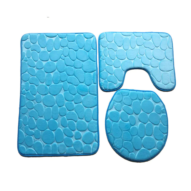 Pebble Print Plush Bathroom Mat Set (3 Pieces)