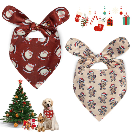 ZALBYUY Christmas Dog Bandanas 2 Packs Christmas Santa Claus and Gingerbread Man Element for Dogs Soft and Breathable Dogs Scarf Full of Chirstmas Patterns Merry Christmas Bandanas for Dogs