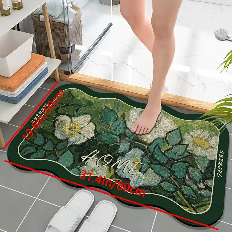 Flower Printed Non-Slip Bathroom Rug (1pc, 2 Sizes)