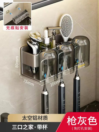 Wall-Mounted Toothbrush and Cup Holder for Bathroom