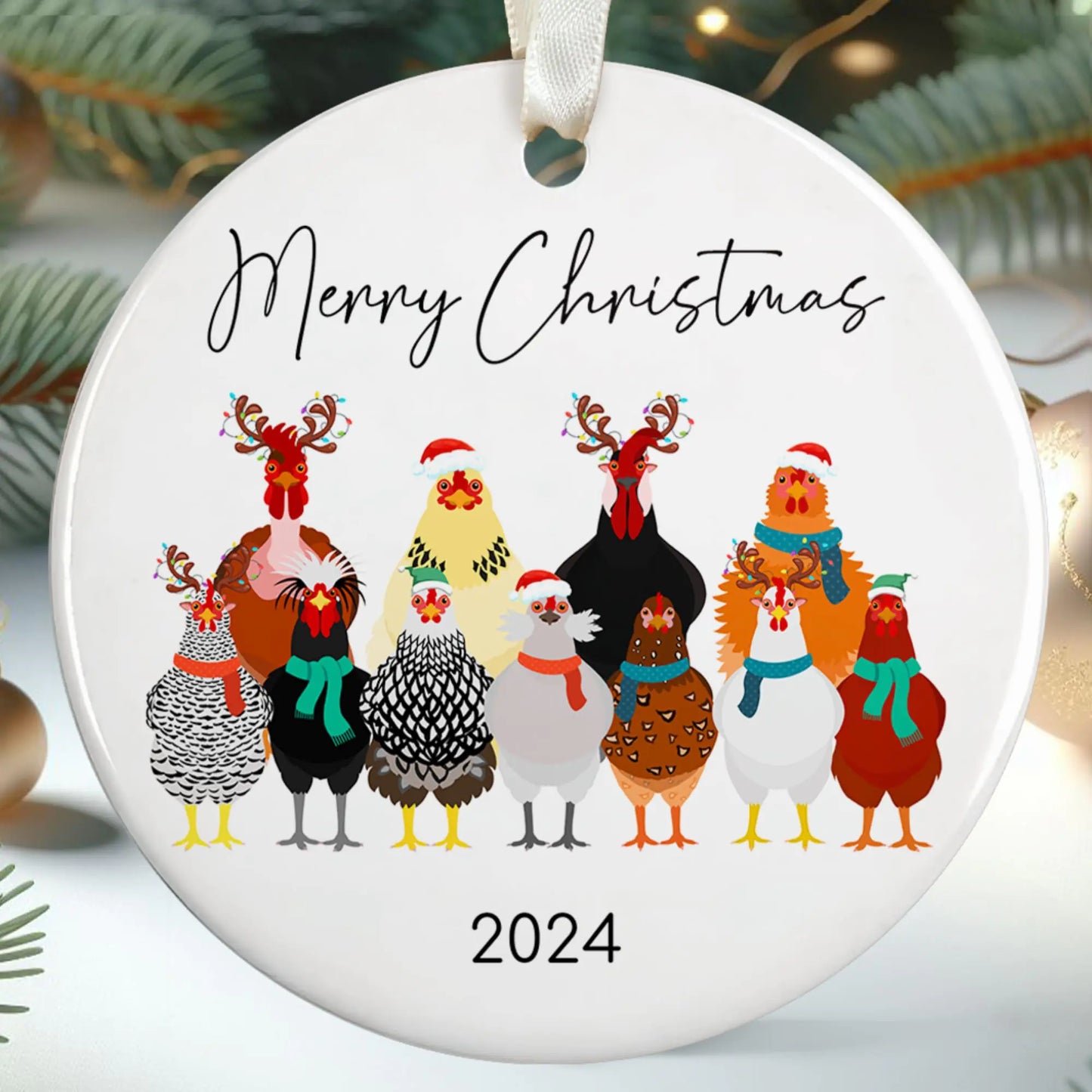 Chicken Christmas Ornaments - Chicken Gifts for Women - Chicken Ornaments for Christmas Tree - Farm Animal Christmas Ornaments Farm Christmas Ornaments Farm Ornaments - Ceramic Chicken Ornaments