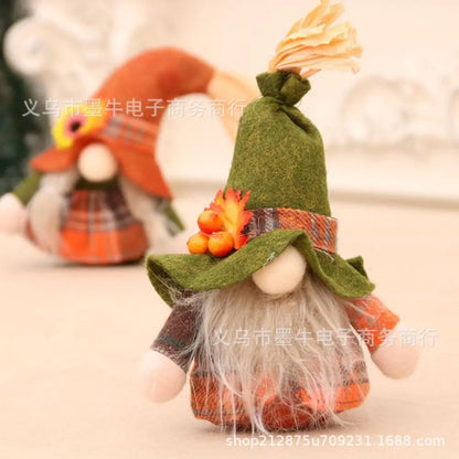 Thanksgiving Couple Figurines with Maple Leaves Decor