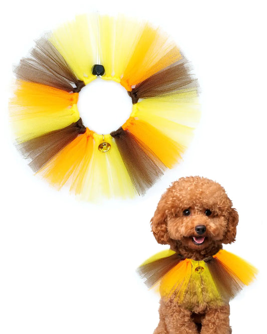 PET SHOW Dog Thanksgiving Tutu Collar with Bell Drawstring Neck Tutu for Small Dogs Cats Adjustable Scarf Orange Yellow&Brown Pets Costume Party Holiday Puppy Neck Accessories (Thanksgiving)