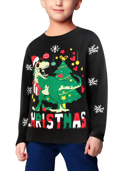 XiaoMoSha Kids Ugly Christmas Sweater Boys Girls Unisex Kid Winter Knit Crewneck Pullover Ugly Sweater Kids Funny Dinosaur Ugly Christmas Holiday Sweater for Kids Boys Girls (Small Black Kids)