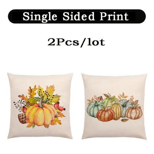 Thanksgiving Pumpkin Wreath & Sunflower Pillow Covers (2pcs)